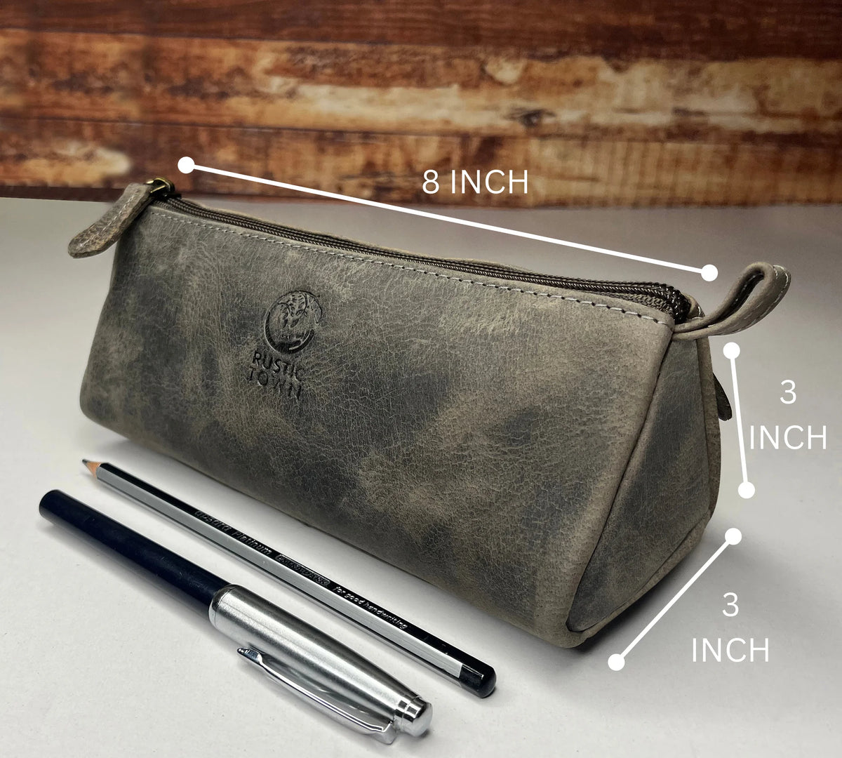 Genuine Leather Pen Case Handmade Office Pencil Holder Pens Organizer Bag  School