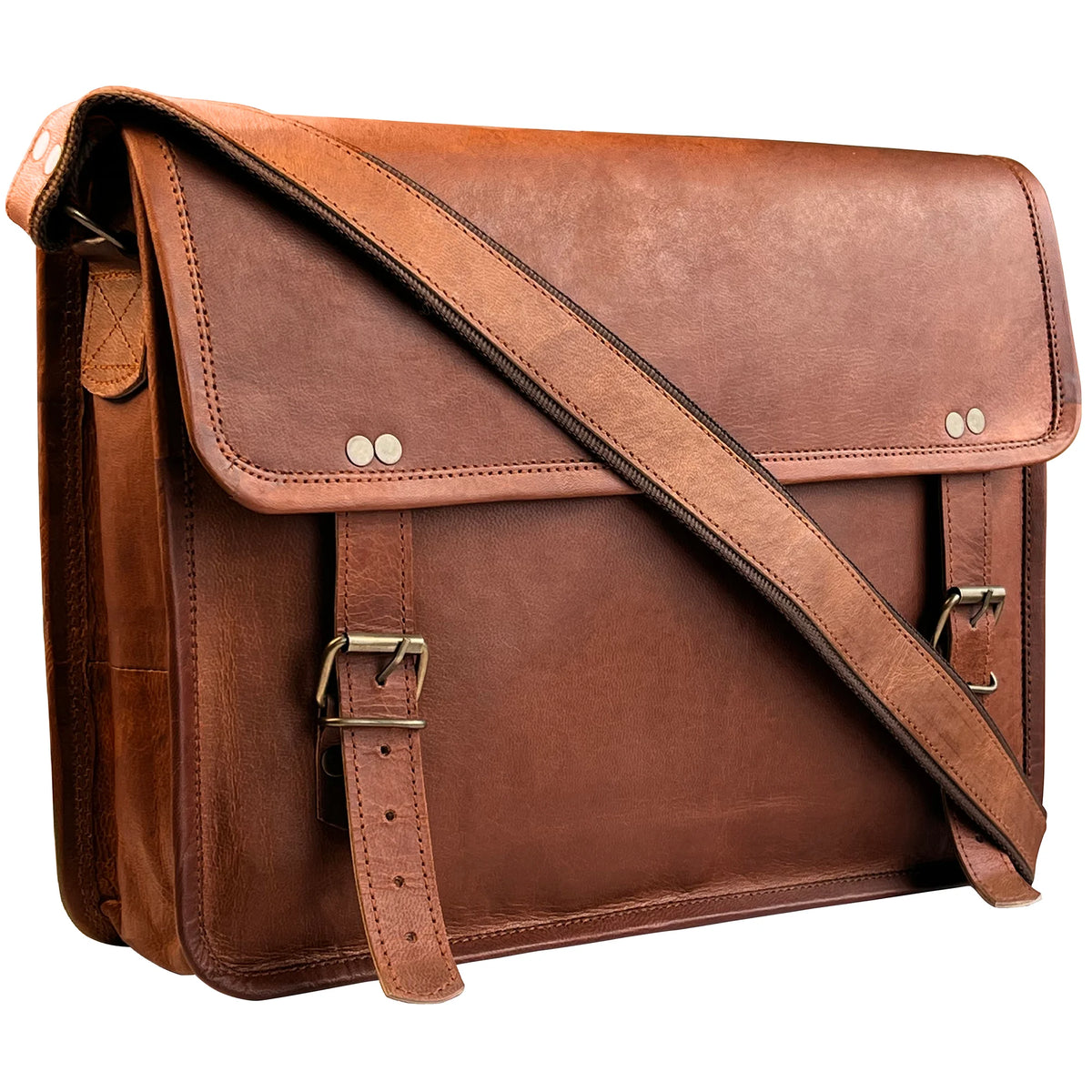 RUSTIC TOWN (LC Dark Brown Leather Computer Bag for Men - 15-inch Laptop  Executive Messenger Bag Briefcase for Office Shoulder Bag iPad Carry for