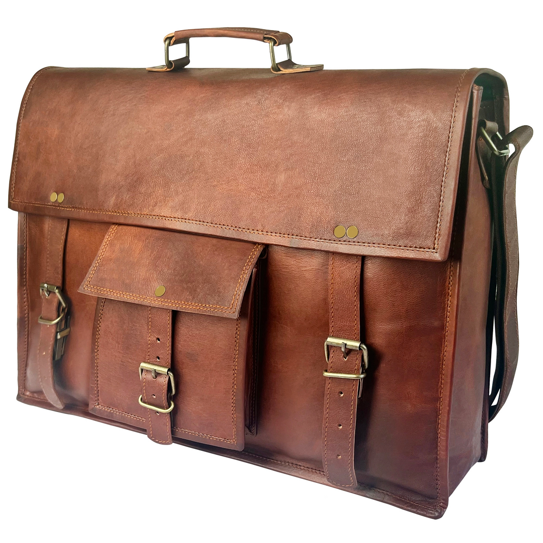 18" Leather Satchel Laptop Messenger Bag