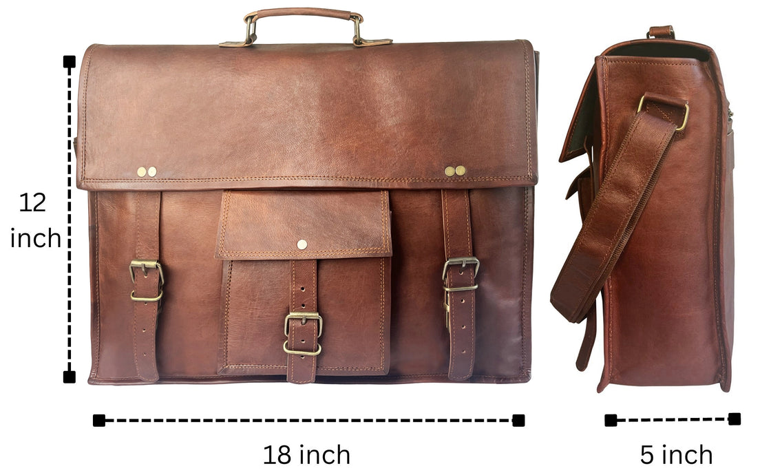 18" Leather Satchel Laptop Messenger Bag