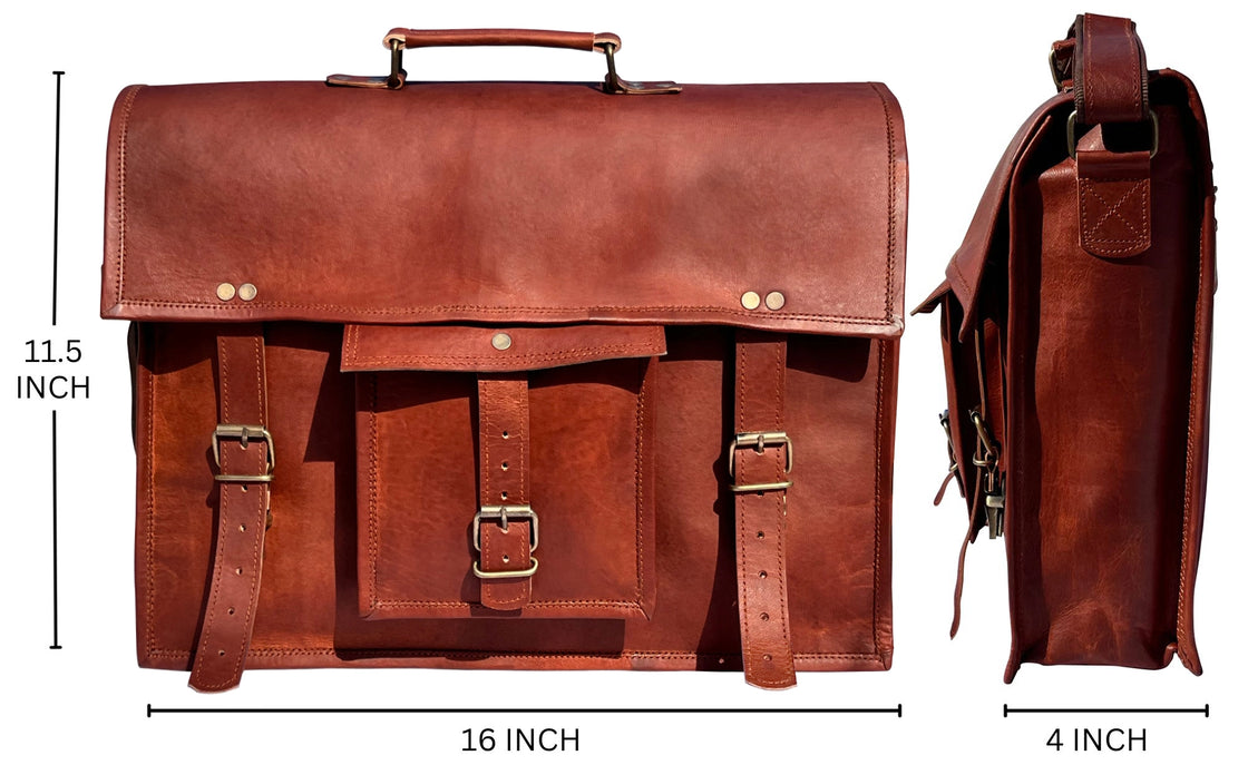 16" Leather Satchel Laptop Messenger Bag