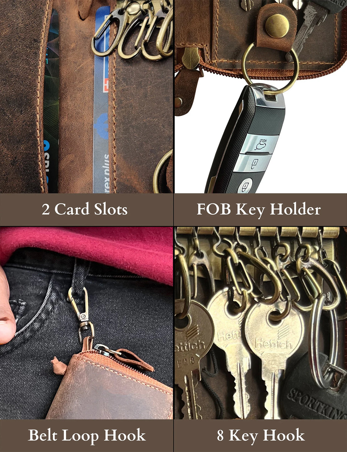 Leather Key Holder Case Zippered Key Organizer Wallet with Belt Hook –  Rustic Town