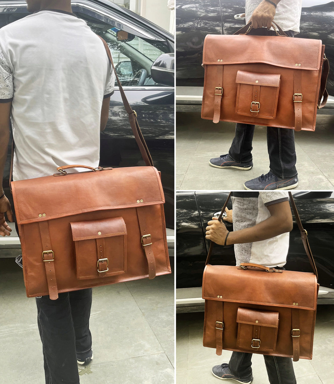 18" Leather Satchel Laptop Messenger Bag