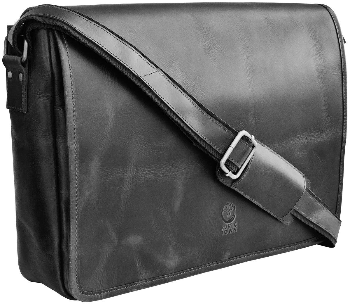 Ranger Buffalo Leather Crossbody Laptop Messenger Bag (Black, 16 inch