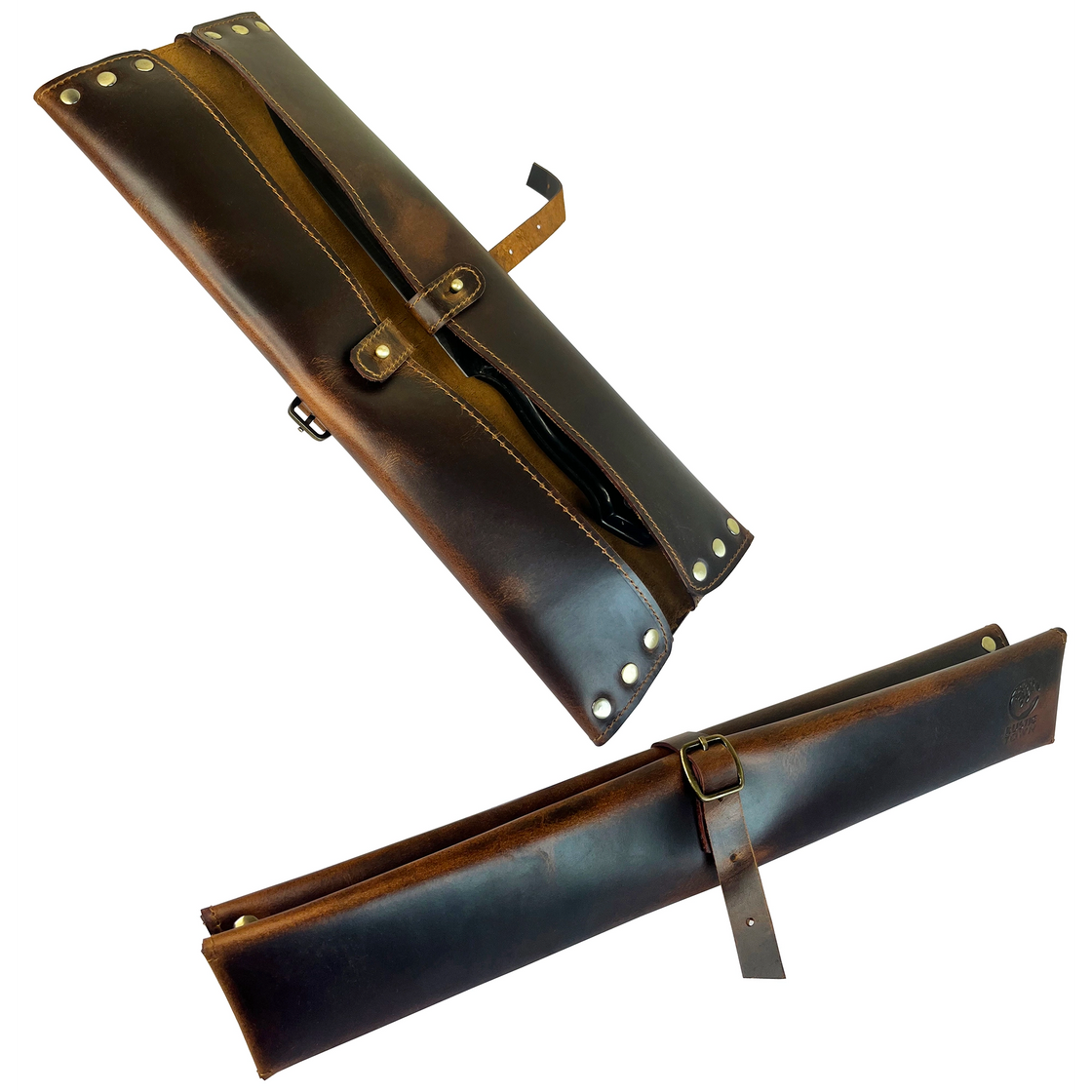 Leather Chef's Knife Case Holder - 2 Knife Slots (Brown)