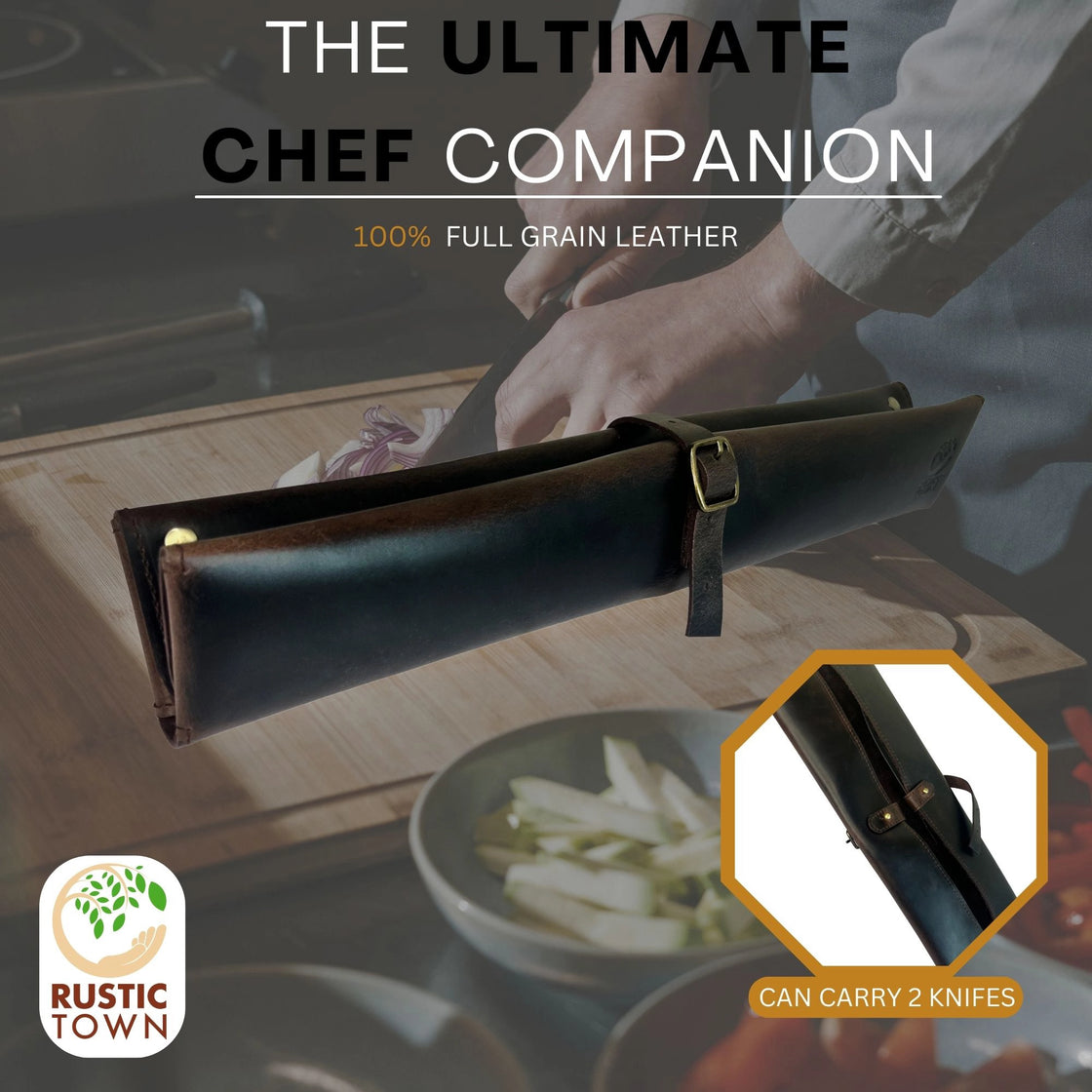 Leather Chef's Knife Case Holder - 2 Knife Slots (Dark Brown)