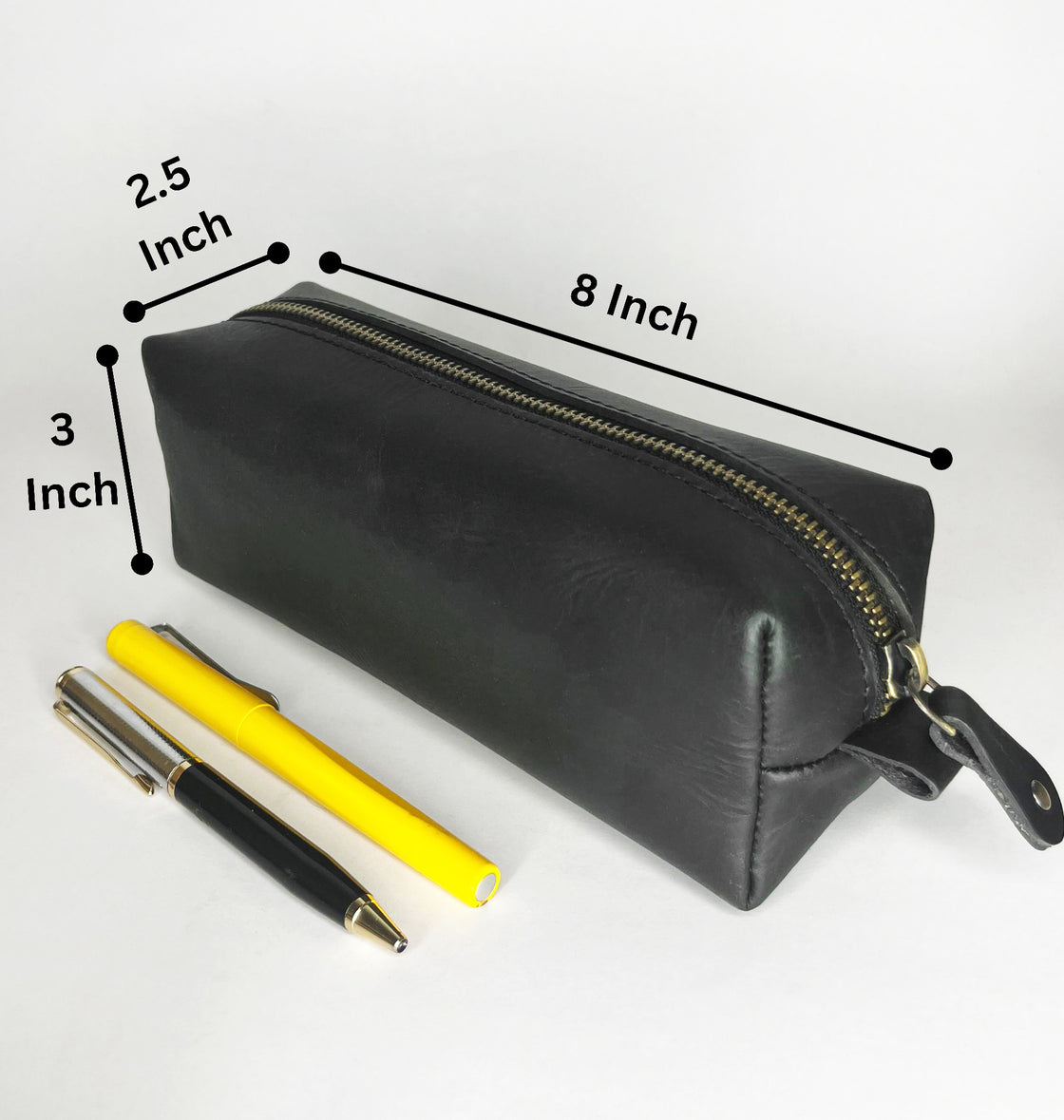 Unique Black PU Leather Pen Pencil Bag Triangular Shape Vintage