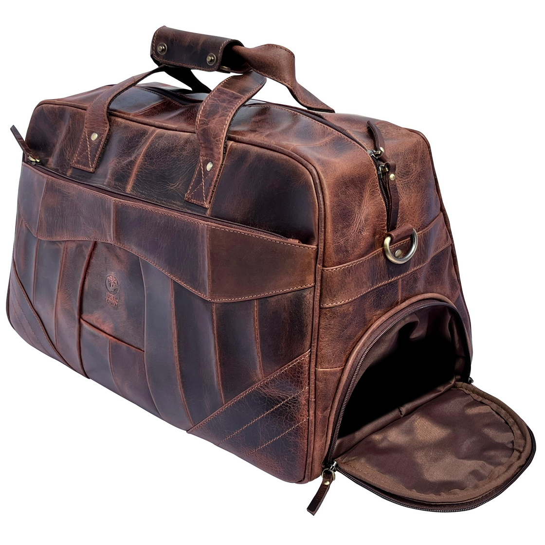 John Leather Travel Duffle Bag with Shoe Pocket, Walnut Brown