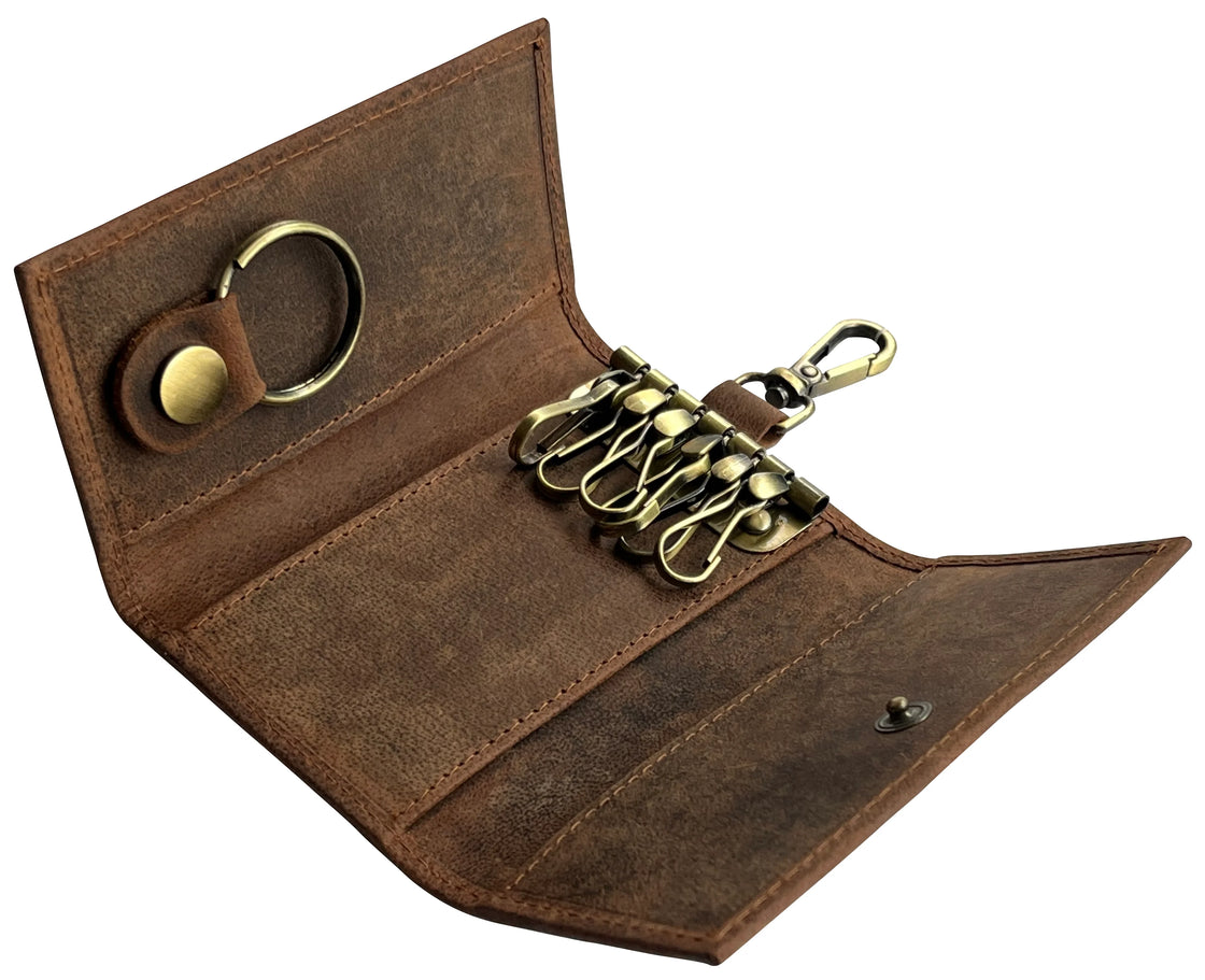 Leather Key Pouch Wallet Slim Keychain with 6 Key Holder