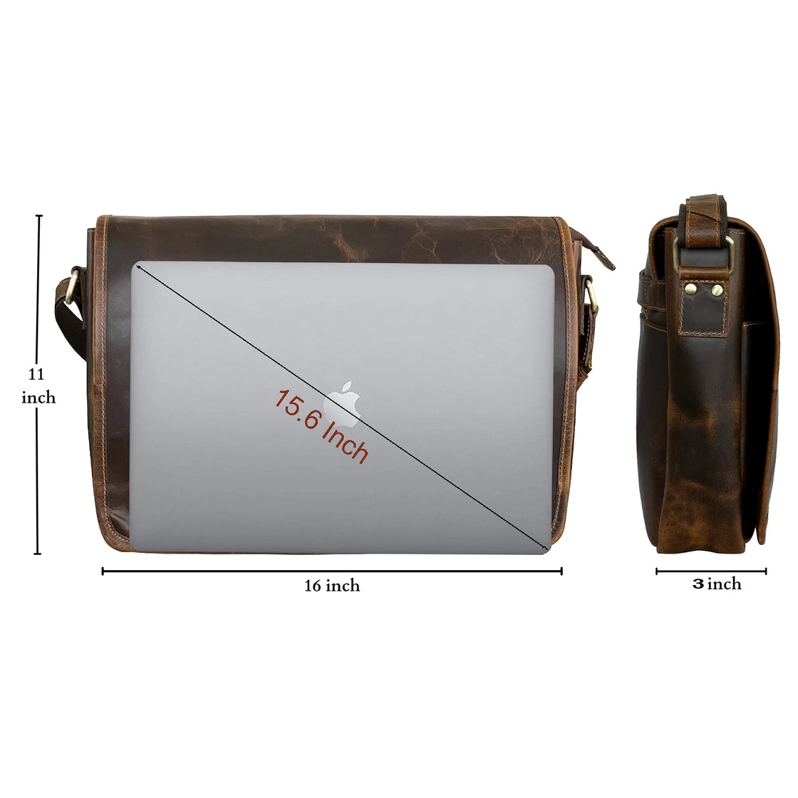 Mens Crossbody Shoulder Satchel Bag for 14 Inches Laptop, Large Size, Brown
