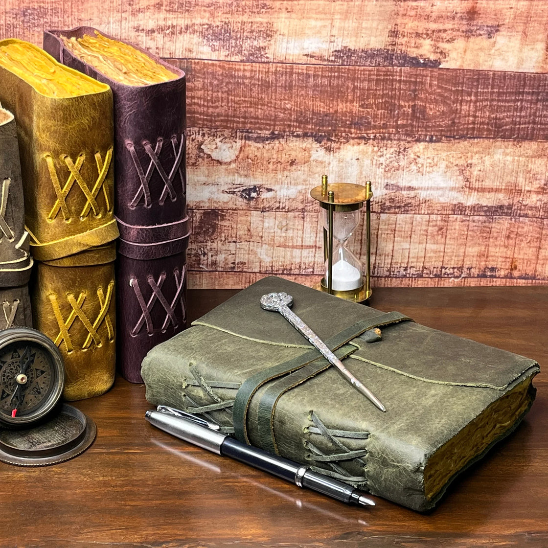 Leather Bound Journal - A5 Handmade Antique Deckle Edge Paper, Rustic –  Rustic Town