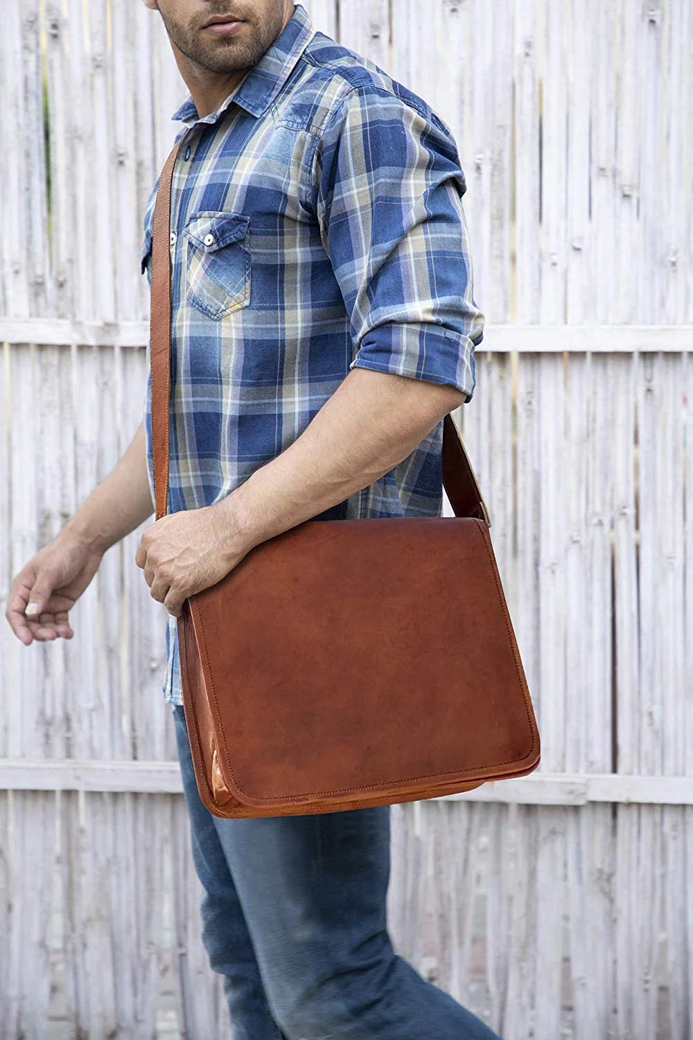 14 Inch Laptop Messenger Bag For Men And Women,Canvas Leather