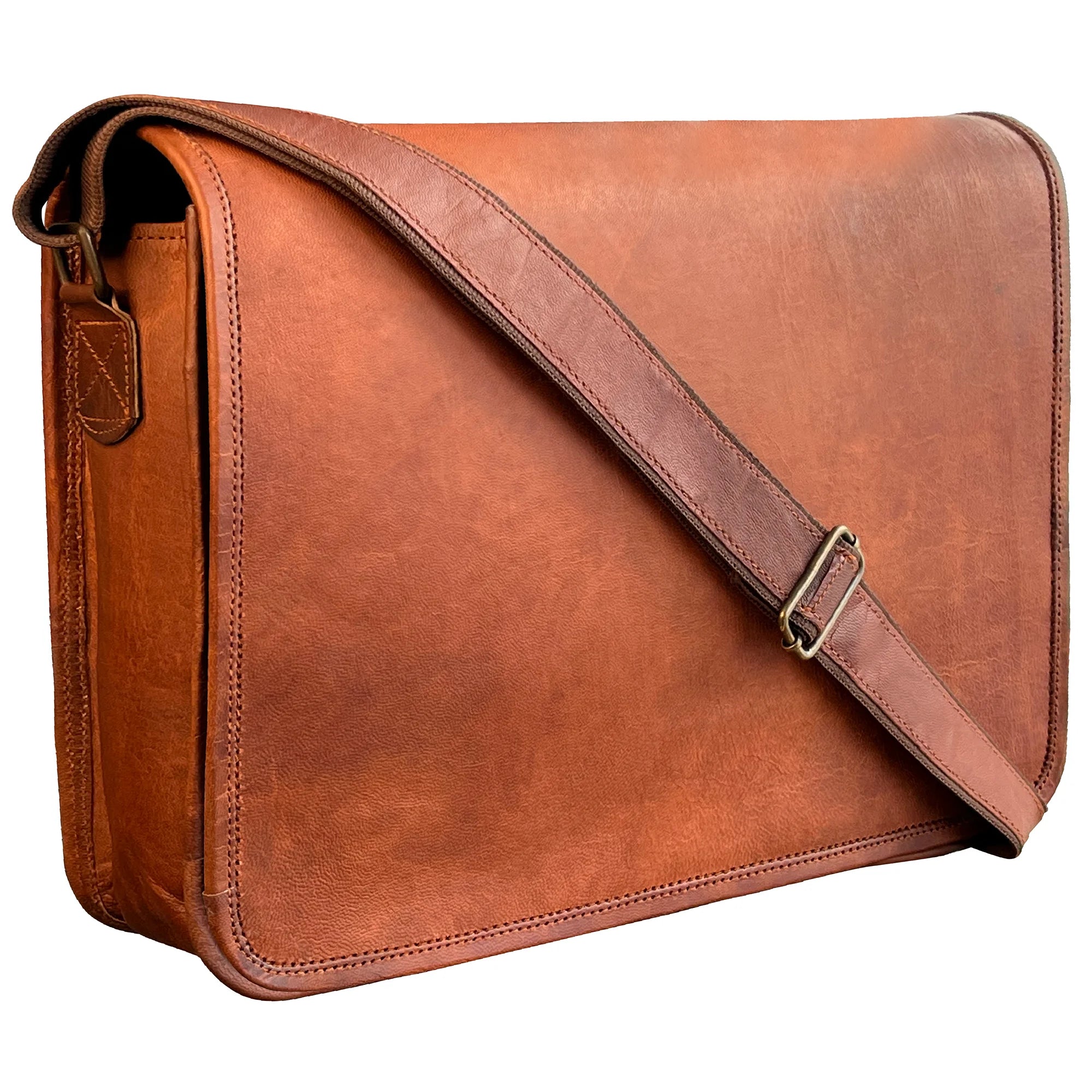  RUSTIC TOWN Leather Messenger Bag for Men Women - Top