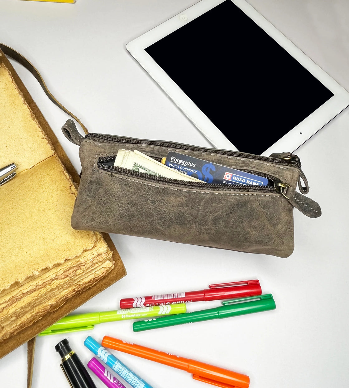 Retro Pen Bag Full Grain Leather Pencil Case Handmade Pen Holder