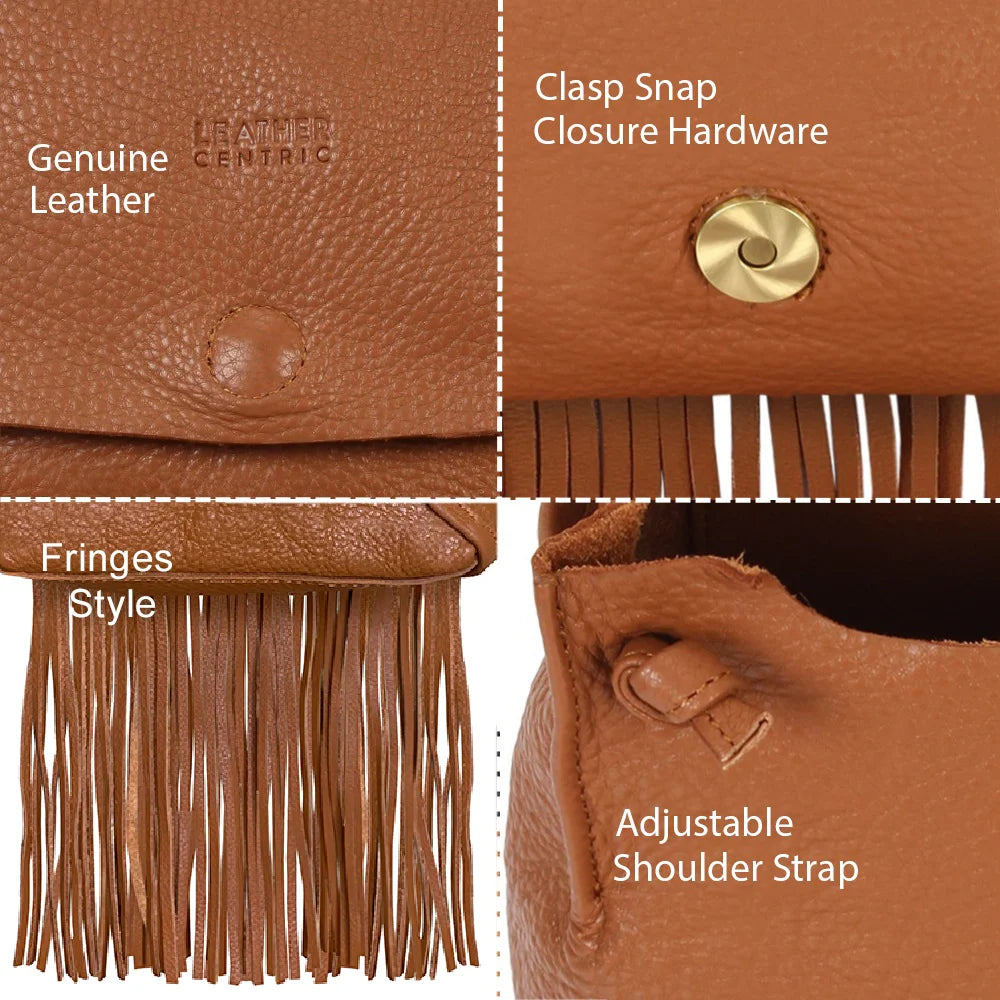 Tassel Crossbody Bag/Camera Bag Shoulder Bag for Ladies Faux Leather Brown