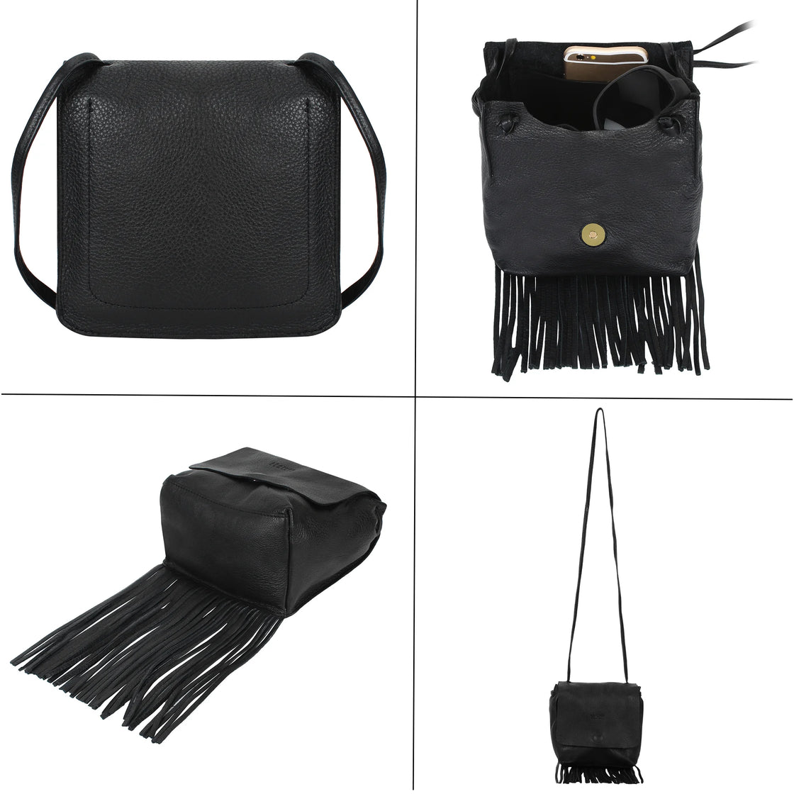 BLACK LEATHER TASSEL BAG: 239€ | ANNA KRUZ | Baltic leather bag designer